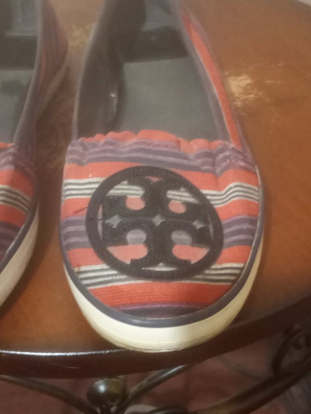 Tory Burch Raymond Striped Canvas Flat Comfort Shoes Women's 8M - Picture 7 of 12